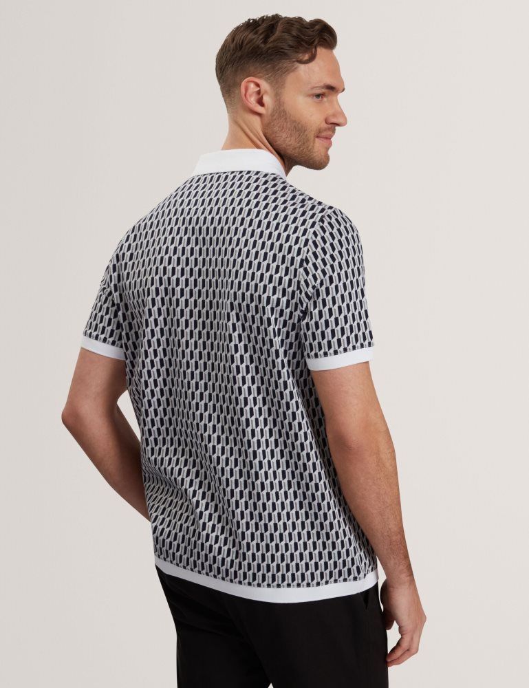 Ted Baker Hamishs - Short Sleeve Jacquard Stripe Geo Polo Bleu | 261094-PJR
