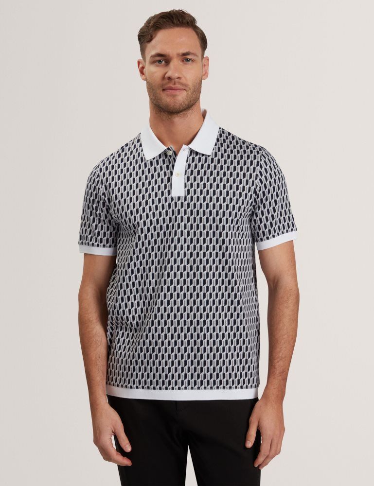 Ted Baker Hamishs - Short Sleeve Jacquard Stripe Geo Polo Bleu | 261094-PJR