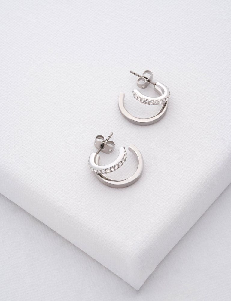 Ted Baker Helias - Crystal Double Hoop Earrings Argent | 059617-UJV