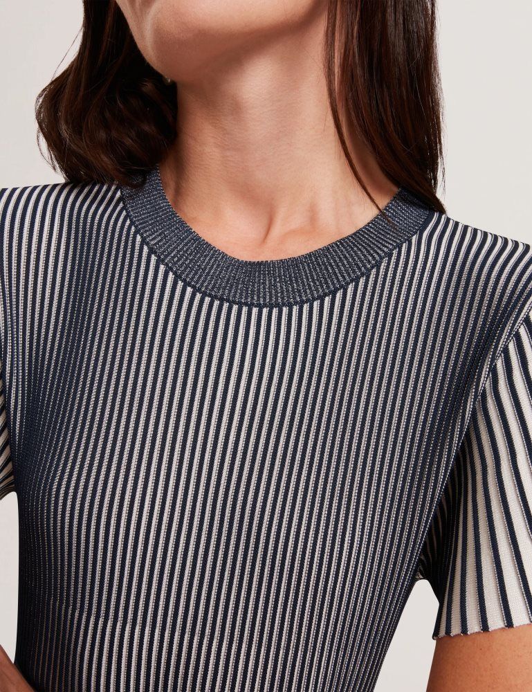 Ted Baker Hethrr - Textured Knit Fluted Short Sleeve Top Bleu Marine | 235986-ZJV