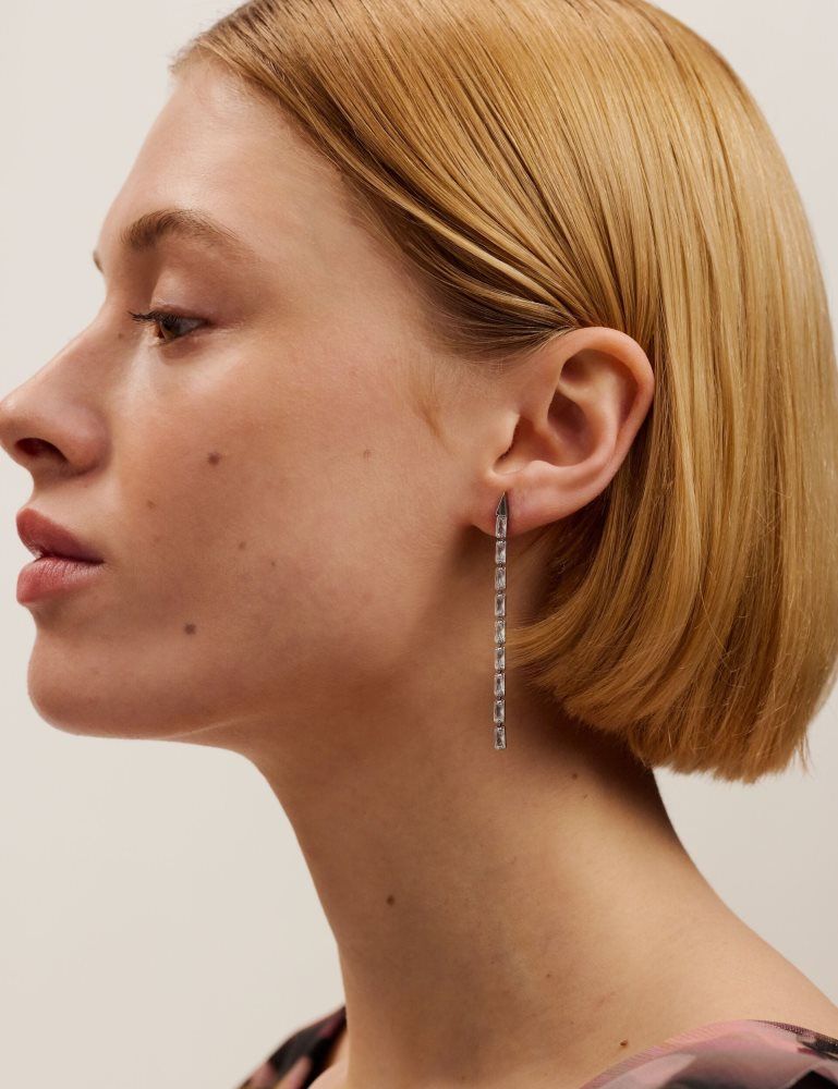 Ted Baker Isalie - Baguette Crystal Long Drop Earrings Argent | 280961-LDP