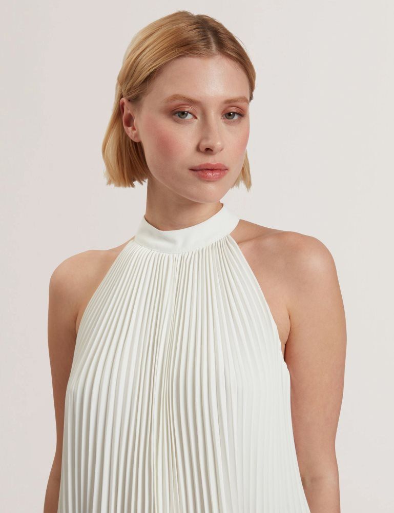 Ted Baker Jamaya - High Halter Neck Pleated Sleeveless Top Blanche | 685037-YTH