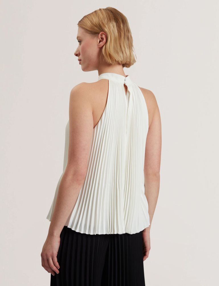 Ted Baker Jamaya - High Halter Neck Pleated Sleeveless Top Blanche | 685037-YTH