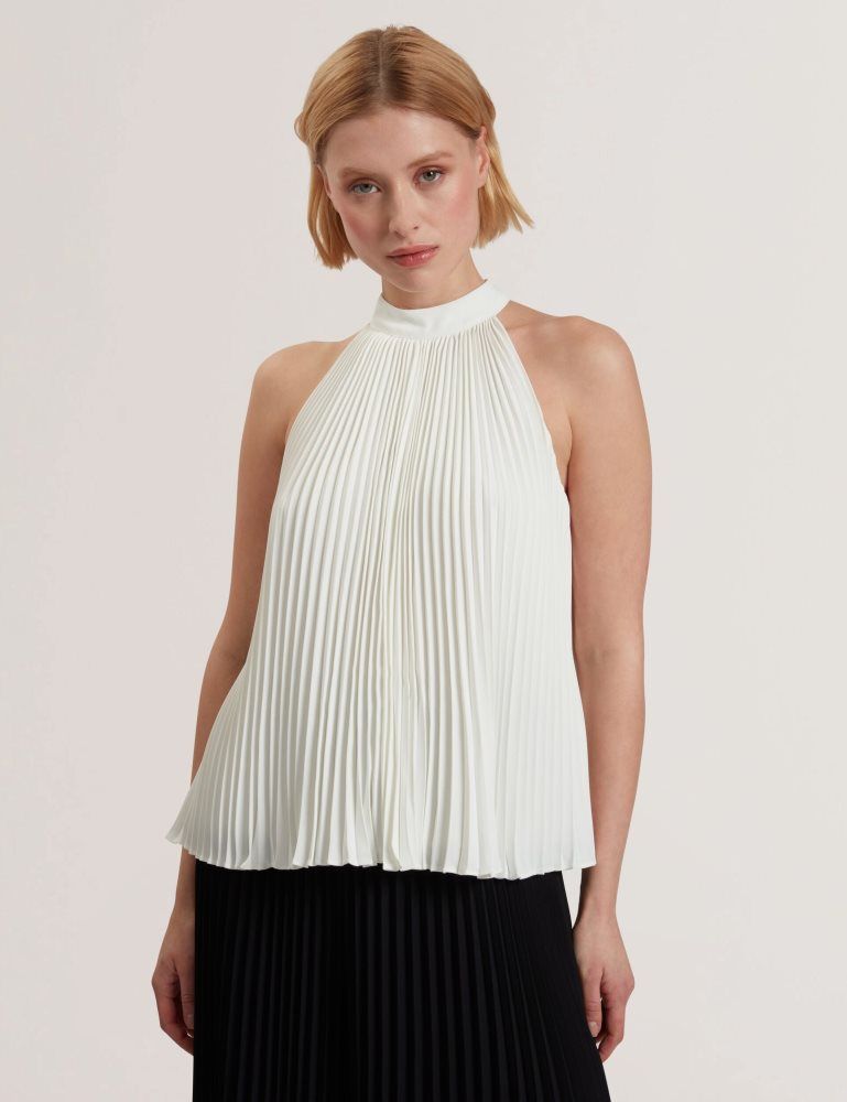 Ted Baker Jamaya - High Halter Neck Pleated Sleeveless Top Blanche | 685037-YTH