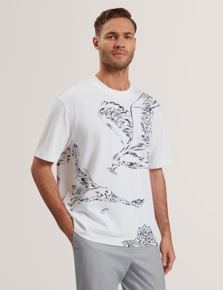 Ted Baker Jamesio - Short Sleeve Graphic Seagull T-shirt Blanche | 467195-EVS