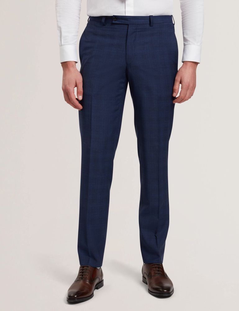 Ted Baker Jayals - Slim Fit Navy Check Wool Suit Pants Bleu Marine | 587940-MKR