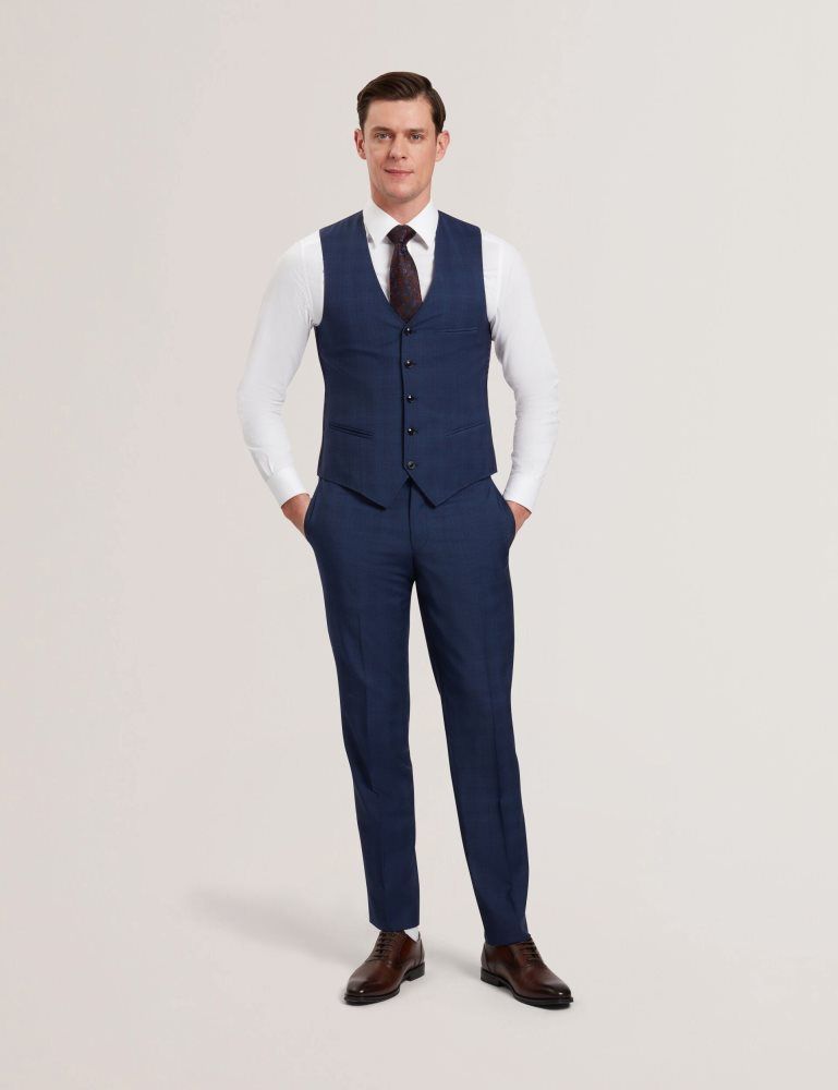 Ted Baker Jayals - Slim Fit Navy Check Wool Suit Pants Bleu Marine | 587940-MKR