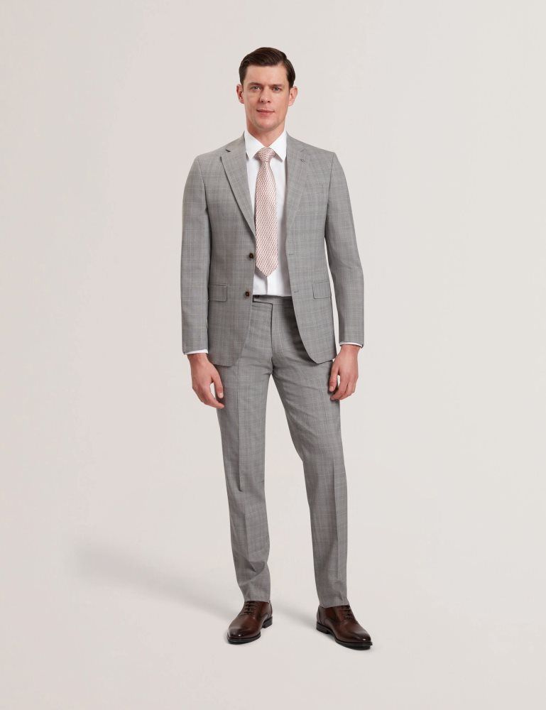 Ted Baker Jaysons - Slim Fit Grey Check Wool Suit Pants Grise | 846359-SVJ