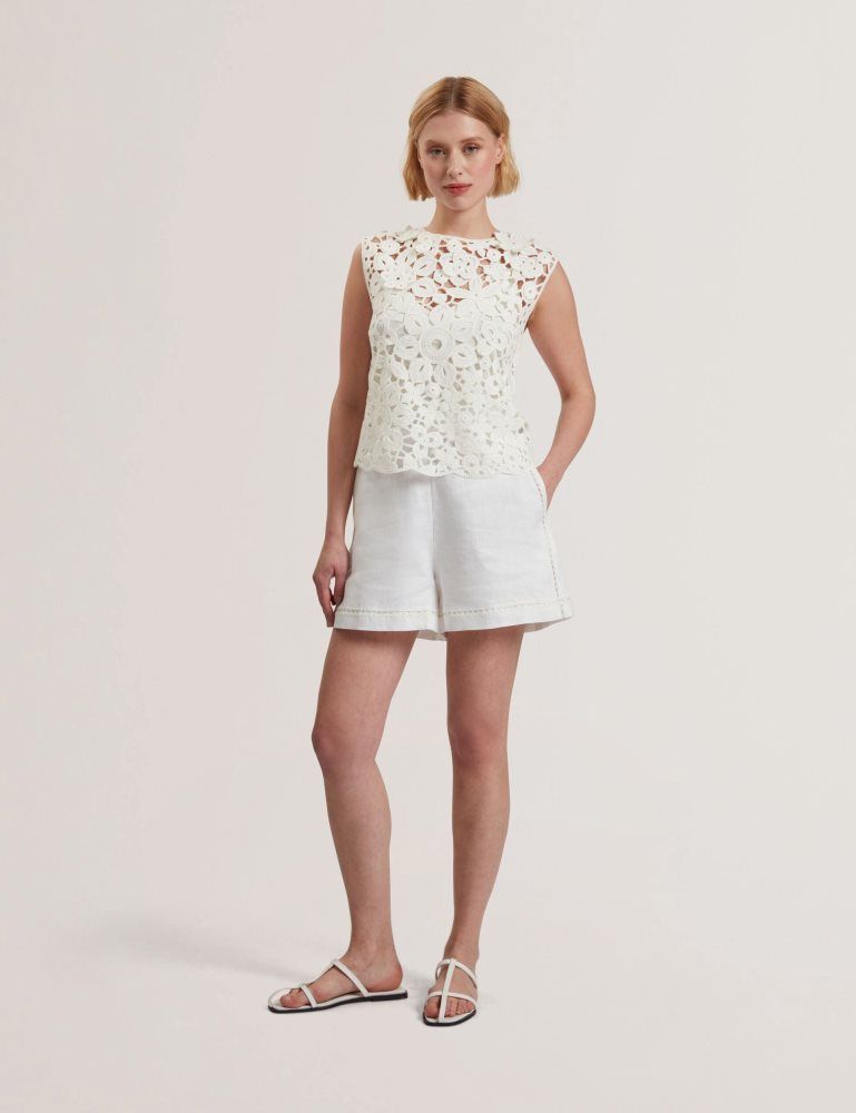 Ted Baker Joyyra - Floral Crochet Knit Sleeveless Top Blanche | 941865-YXL