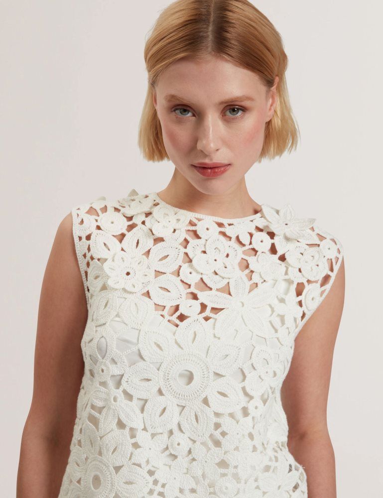 Ted Baker Joyyra - Floral Crochet Knit Sleeveless Top Blanche | 941865-YXL