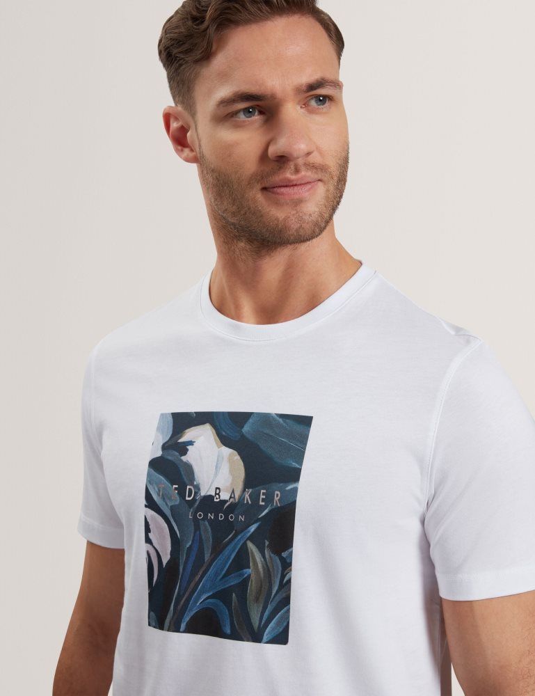 Ted Baker Justino - Short Sleeve Box Print Graphic T-shirt Blanche | 304879-XQL