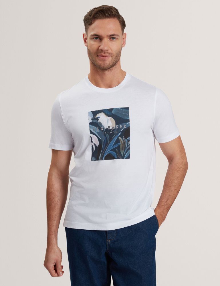Ted Baker Justino - Short Sleeve Box Print Graphic T-shirt Blanche | 304879-XQL