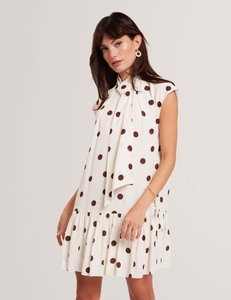 Ted Baker Jutuva - Polka Dot Scarf Neck Mini Shift Dress Blanche | 938067-LUZ
