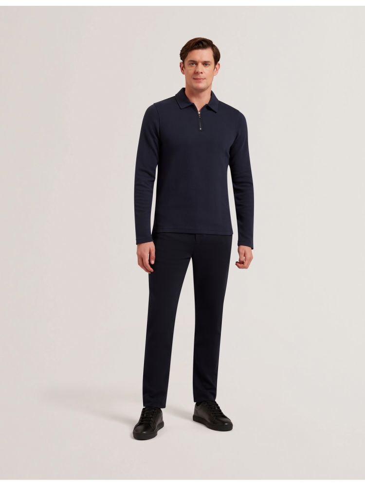 Ted Baker Kalend - Herringbone Zip Neck Long Sleeve Polo Bleu Marine | 237451-NZL