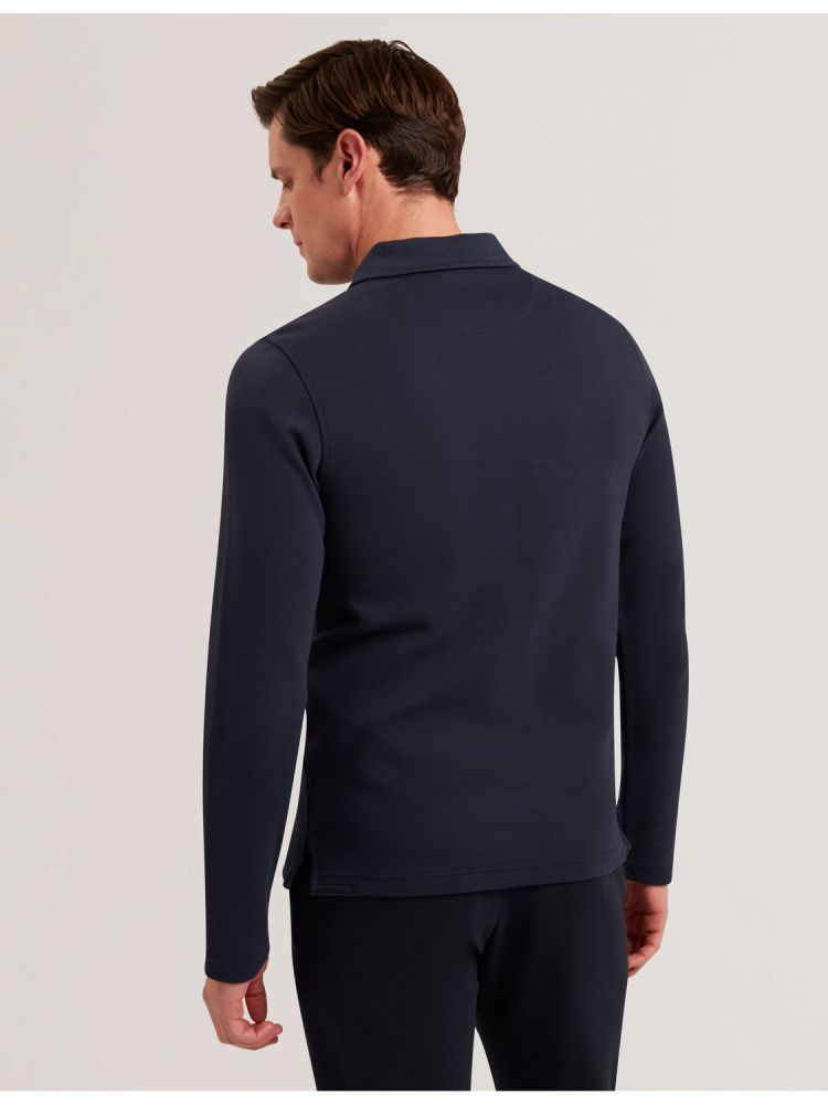 Ted Baker Kalend - Herringbone Zip Neck Long Sleeve Polo Bleu Marine | 237451-NZL