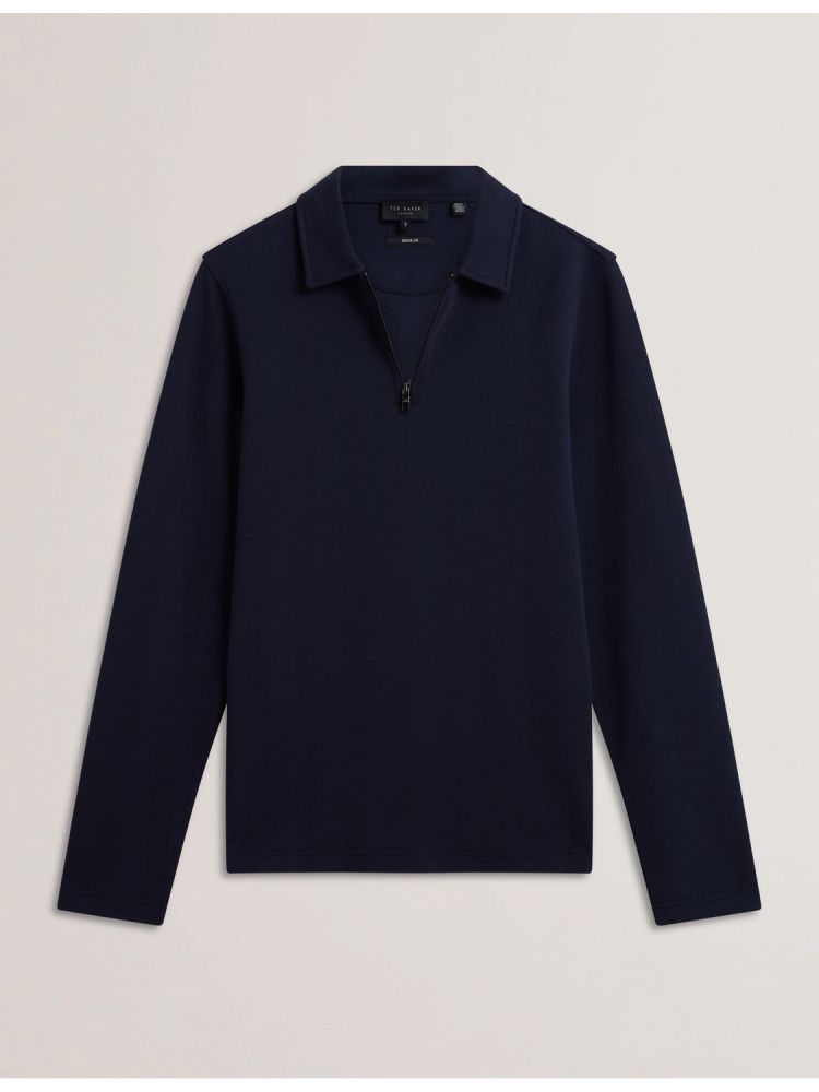 Ted Baker Kalend - Herringbone Zip Neck Long Sleeve Polo Bleu Marine | 237451-NZL