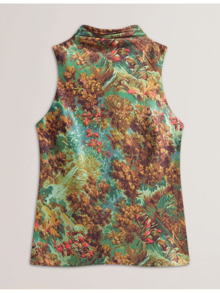 Ted Baker Kalnaa - Printed Satin High Neck Sleeveless Top Vert | 796402-AJN