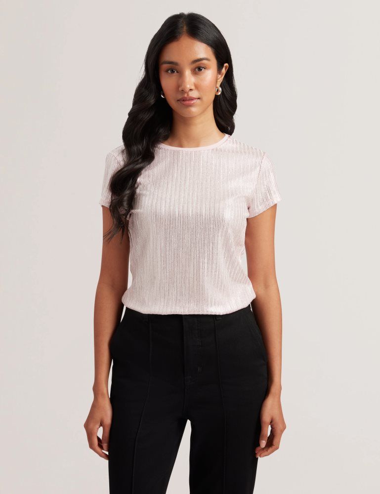 Ted Baker Katrino - Ribbed Metallic Fitted T-shirt Rose | 251683-ABQ