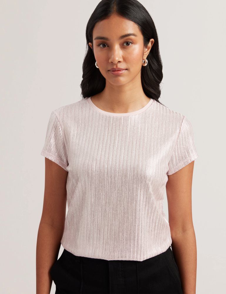 Ted Baker Katrino - Ribbed Metallic Fitted T-shirt Rose | 251683-ABQ