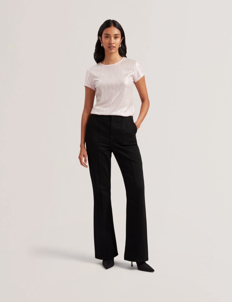 Ted Baker Katrino - Ribbed Metallic Fitted T-shirt Rose | 251683-ABQ