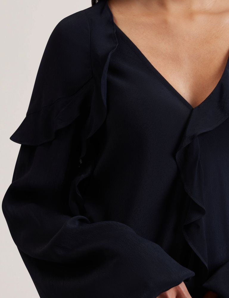 Ted Baker Kayfa - Waterfall Ruffle Trim Long Sleeve Blouse Bleu Marine | 943257-HPT