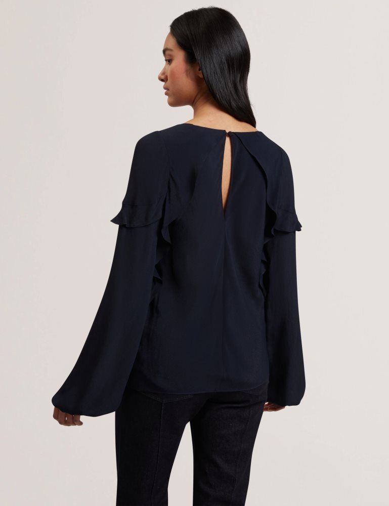 Ted Baker Kayfa - Waterfall Ruffle Trim Long Sleeve Blouse Bleu Marine | 943257-HPT