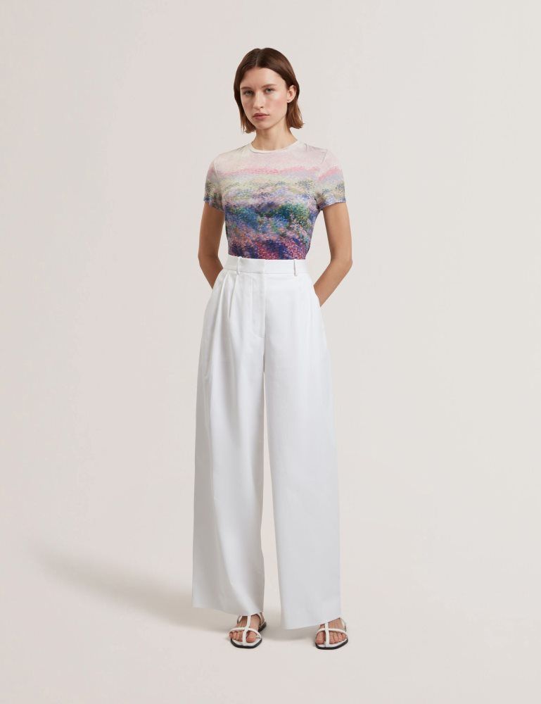 Ted Baker Kaytte - Painted Print Crew Neck Fitted T-shirt Rose | 852197-IEC