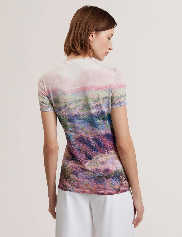 Ted Baker Kaytte - Painted Print Crew Neck Fitted T-shirt Rose | 852197-IEC