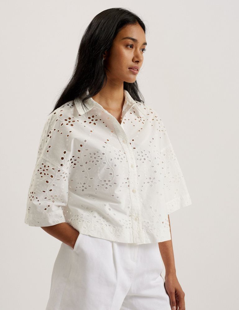 Ted Baker Kilkis - Broderie Cropped Shirt Blanche | 536849-TDI