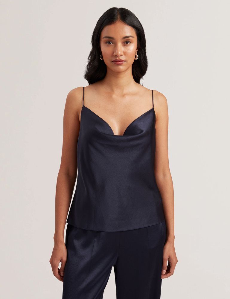 Ted Baker Kiti - Satin Cowl Neck Strappy Cami Top Bleu Marine | 428136-ODW
