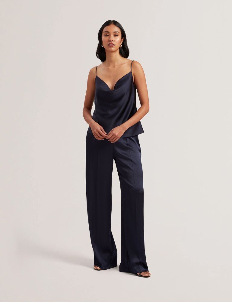 Ted Baker Kiti - Satin Cowl Neck Strappy Cami Top Bleu Marine | 428136-ODW