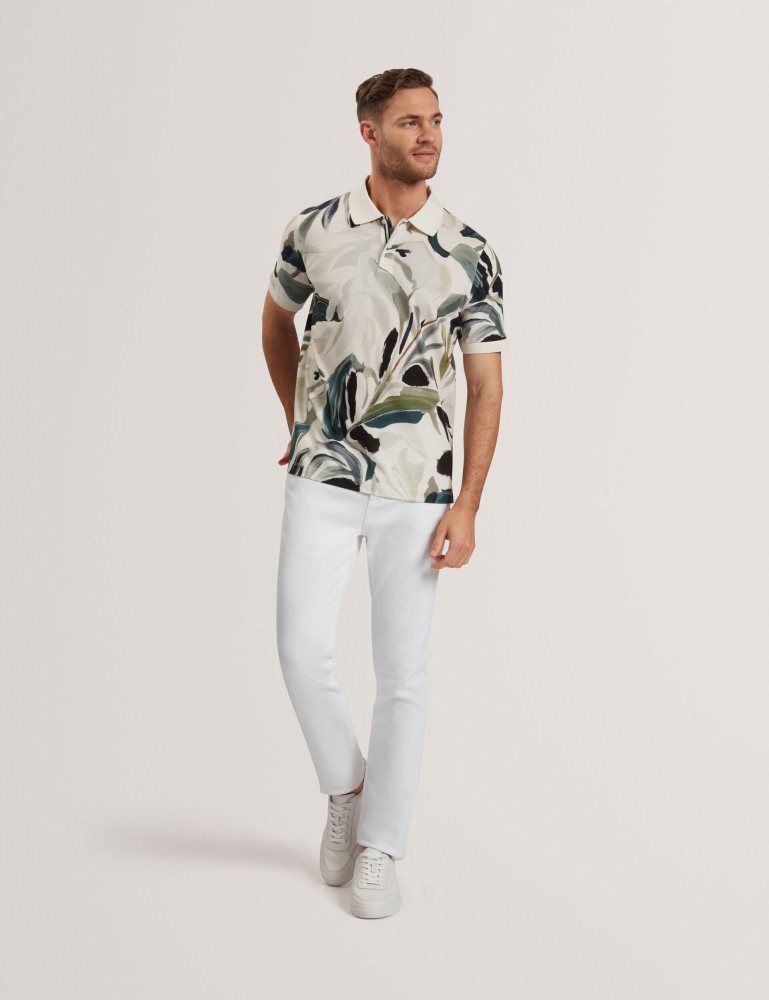 Ted Baker Kivem - Short Sleeve Cotton Floral Print Polo Ecru | 017526-HDJ