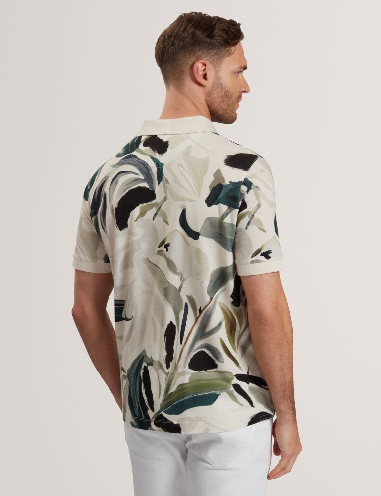Ted Baker Kivem - Short Sleeve Cotton Floral Print Polo Ecru | 017526-HDJ