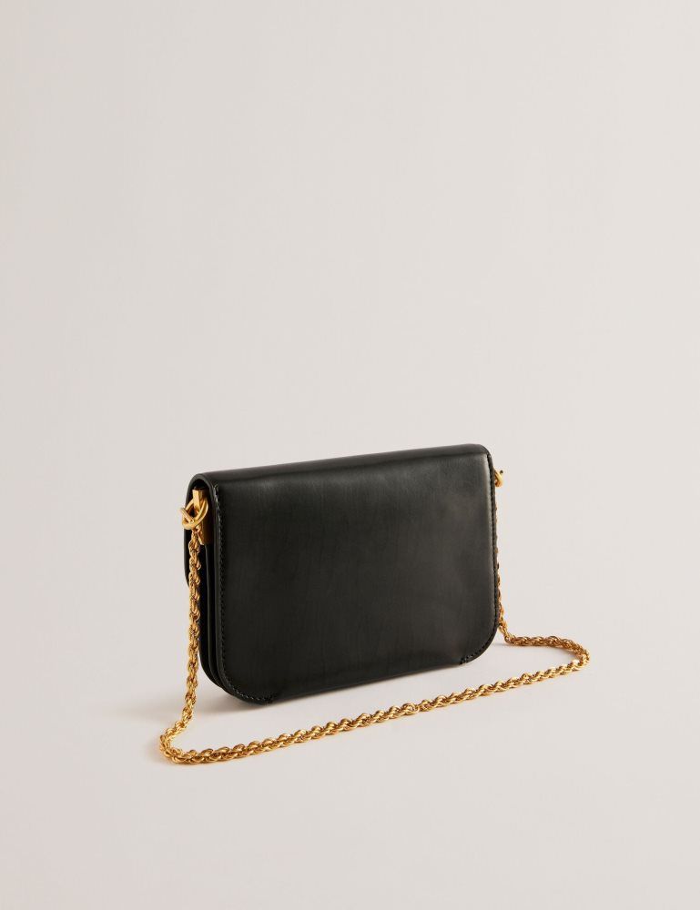 Ted Baker Kkaysa - Leather Twist Lock Small Crossbody Bag Noir | 452739-VBO
