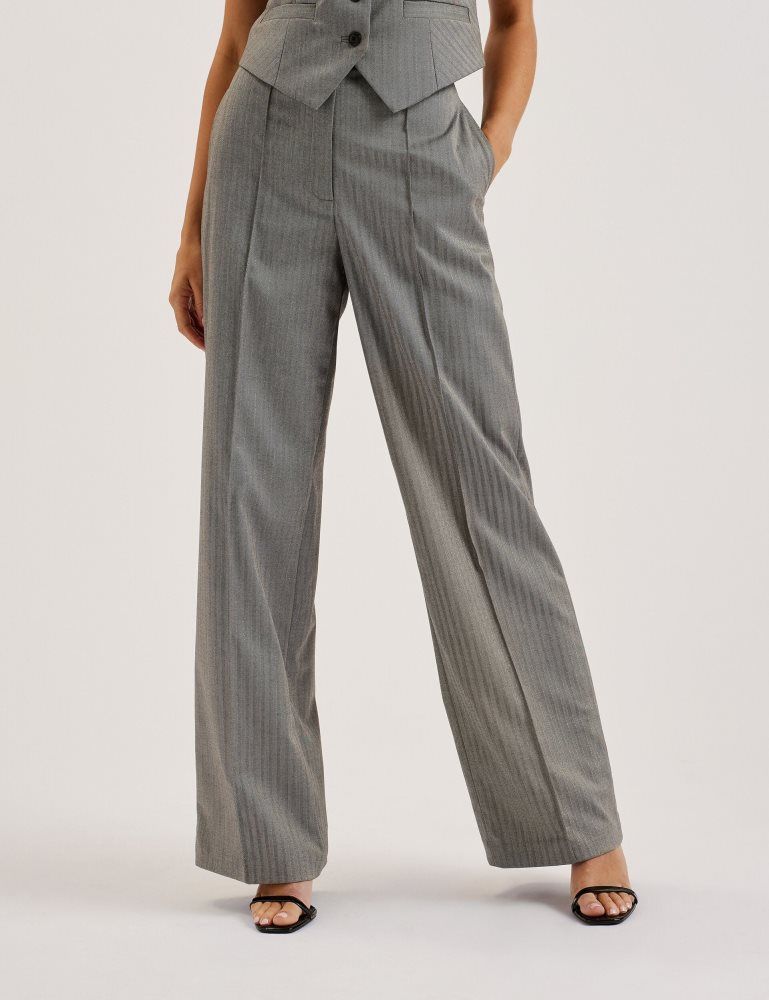Ted Baker Koat - Herringbone Wide Leg Tailored Trousers Grise | 401528-IOP