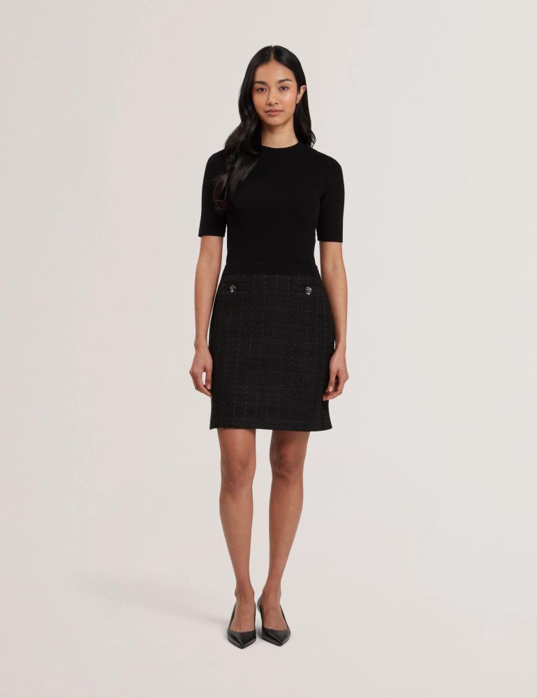 Ted Baker Komam - Boucle A-line Mini Dress With Knit Bodice Noir | 264198-GTA