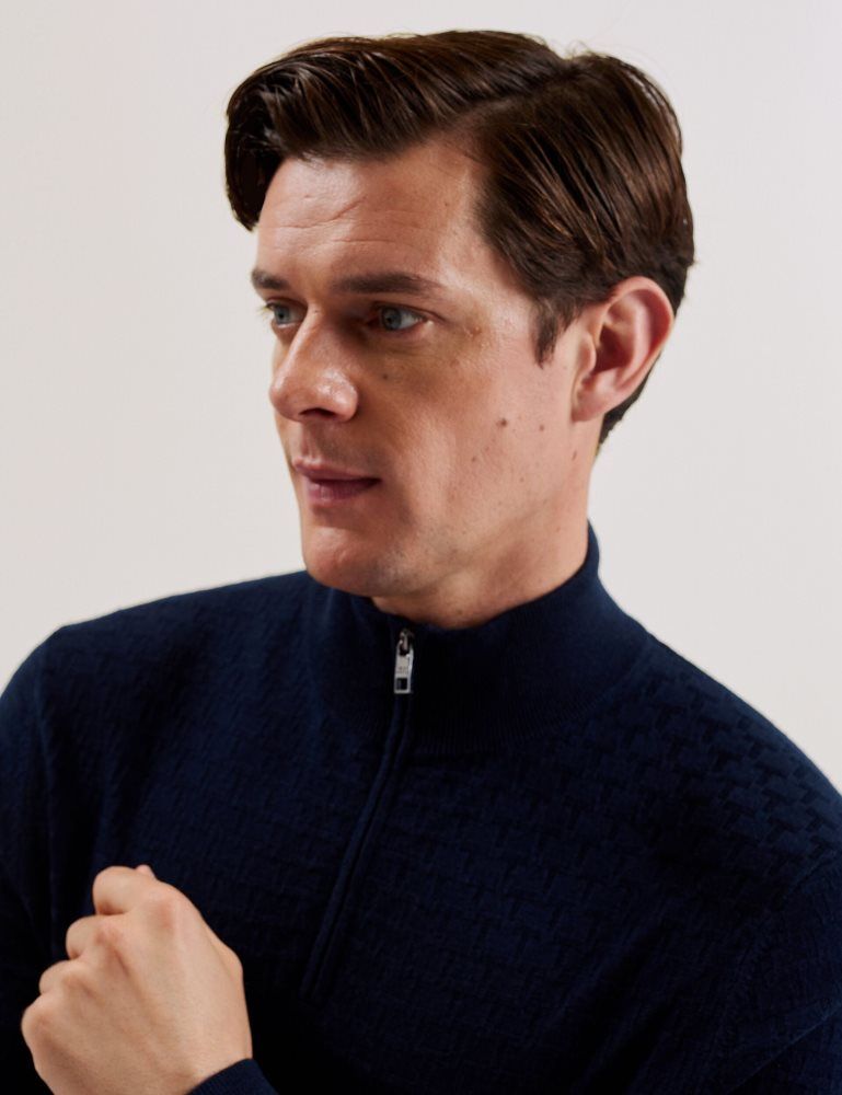 Ted Baker Kurnle - T Knit Half Zip Funnel Neck Jumper Bleu Marine | 420697-NTQ
