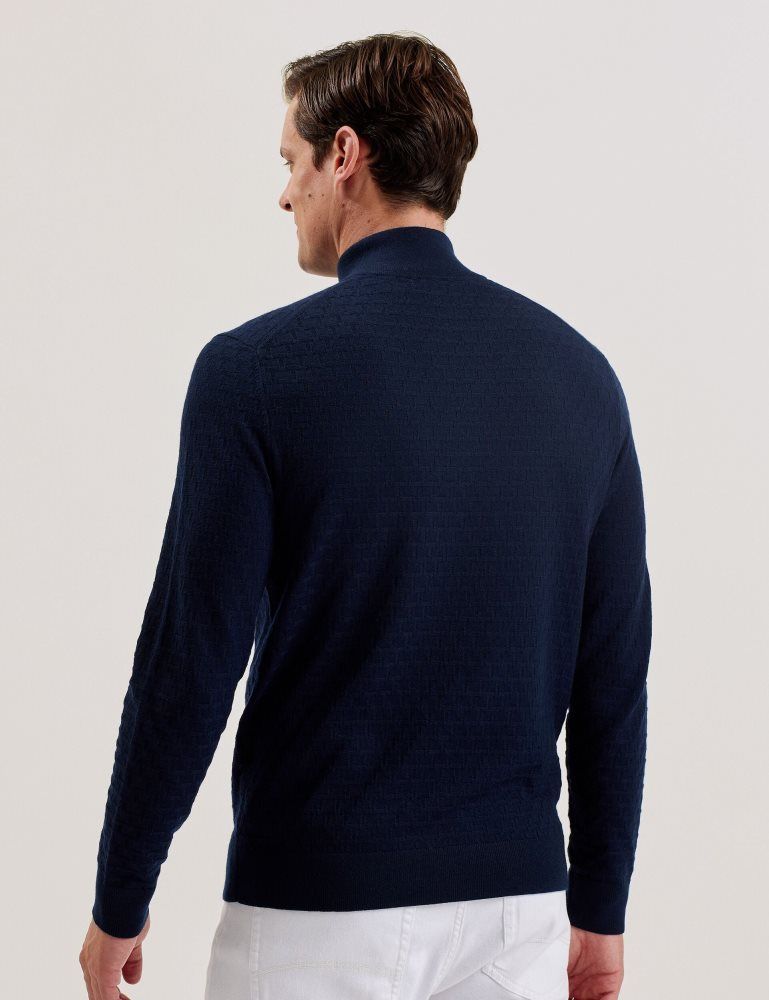 Ted Baker Kurnle - T Knit Half Zip Funnel Neck Jumper Bleu Marine | 420697-NTQ