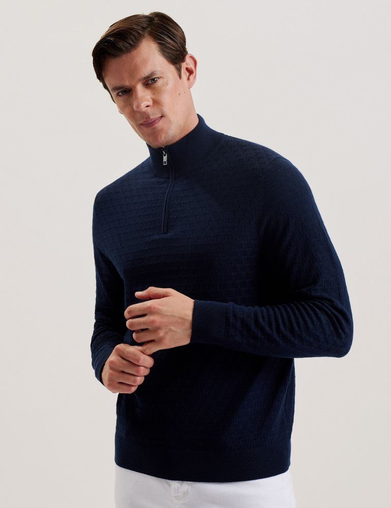 Ted Baker Kurnle - T Knit Half Zip Funnel Neck Jumper Bleu Marine | 420697-NTQ