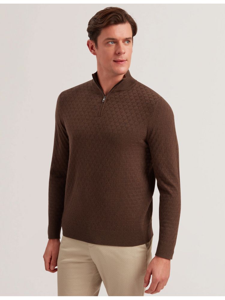 Ted Baker Kurnle - T Knit Half Zip Funnel Neck Jumper Marron | 317865-DMR
