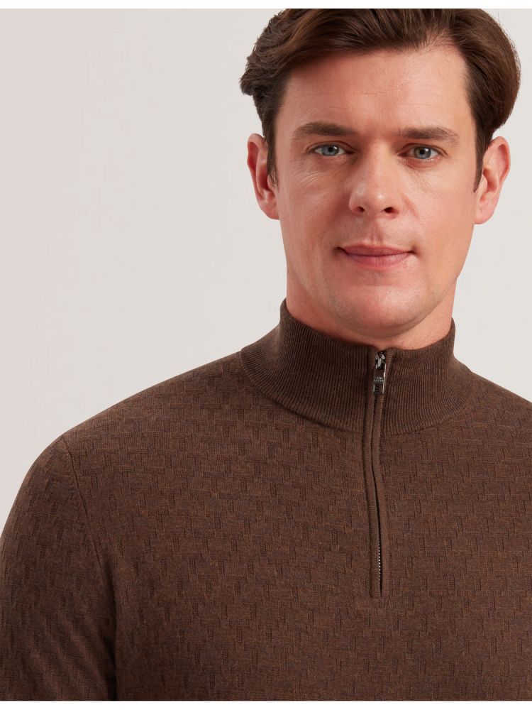 Ted Baker Kurnle - T Knit Half Zip Funnel Neck Jumper Marron | 317865-DMR