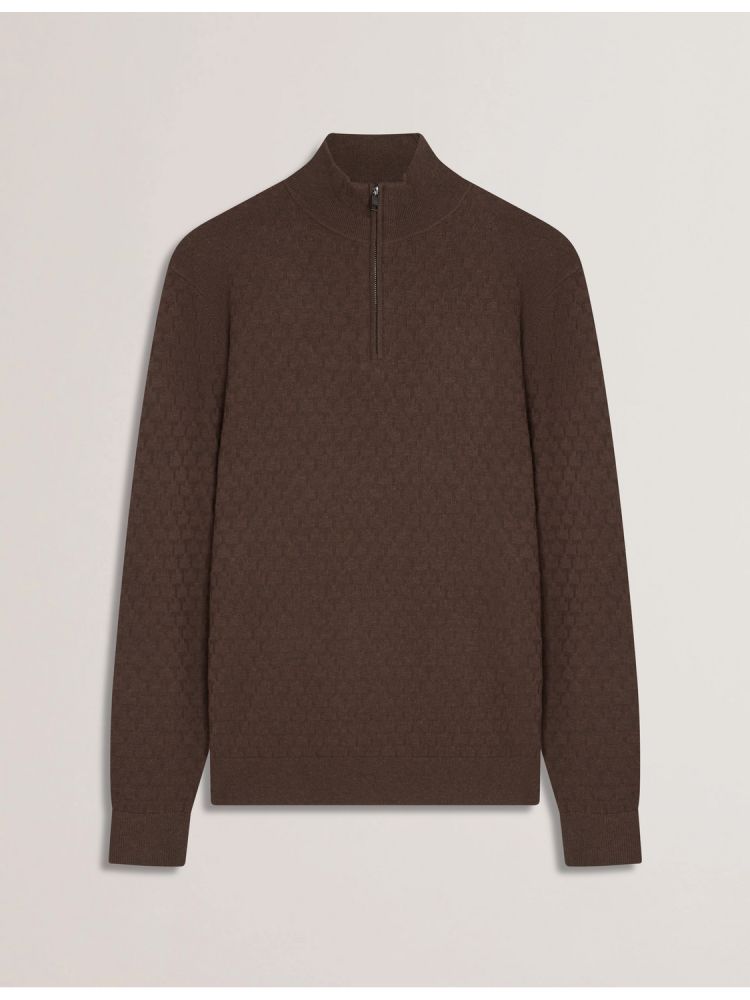 Ted Baker Kurnle - T Knit Half Zip Funnel Neck Jumper Marron | 317865-DMR