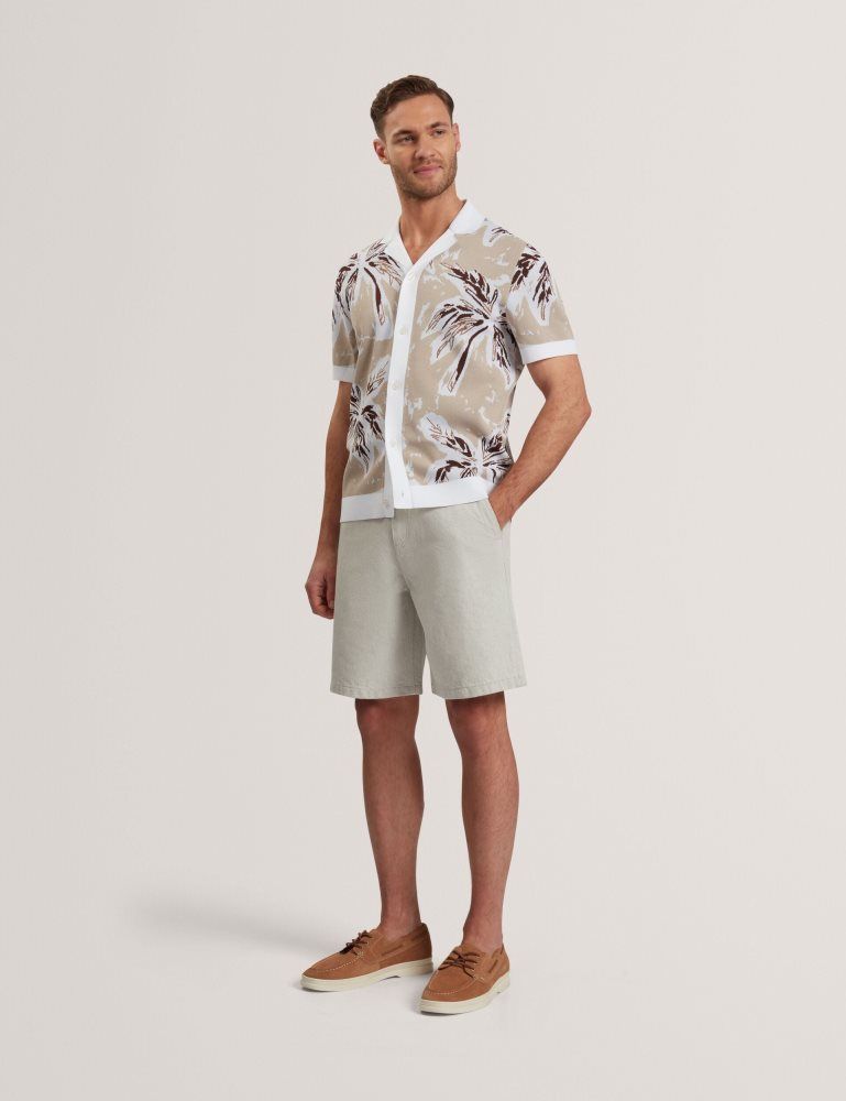 Ted Baker Kyes - Leaf Print Knitted Short Sleeve Shirt Grise Marron | 693475-ERU