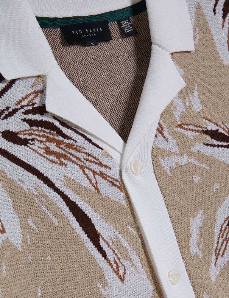 Ted Baker Kyes - Leaf Print Knitted Short Sleeve Shirt Grise Marron | 693475-ERU