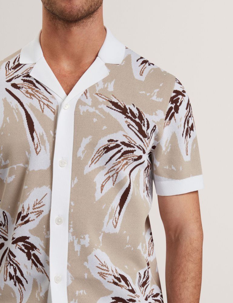 Ted Baker Kyes - Leaf Print Knitted Short Sleeve Shirt Grise Marron | 693475-ERU