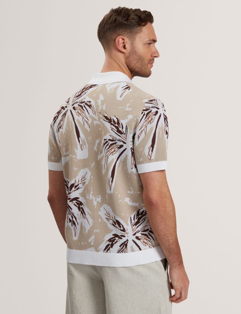 Ted Baker Kyes - Leaf Print Knitted Short Sleeve Shirt Grise Marron | 693475-ERU
