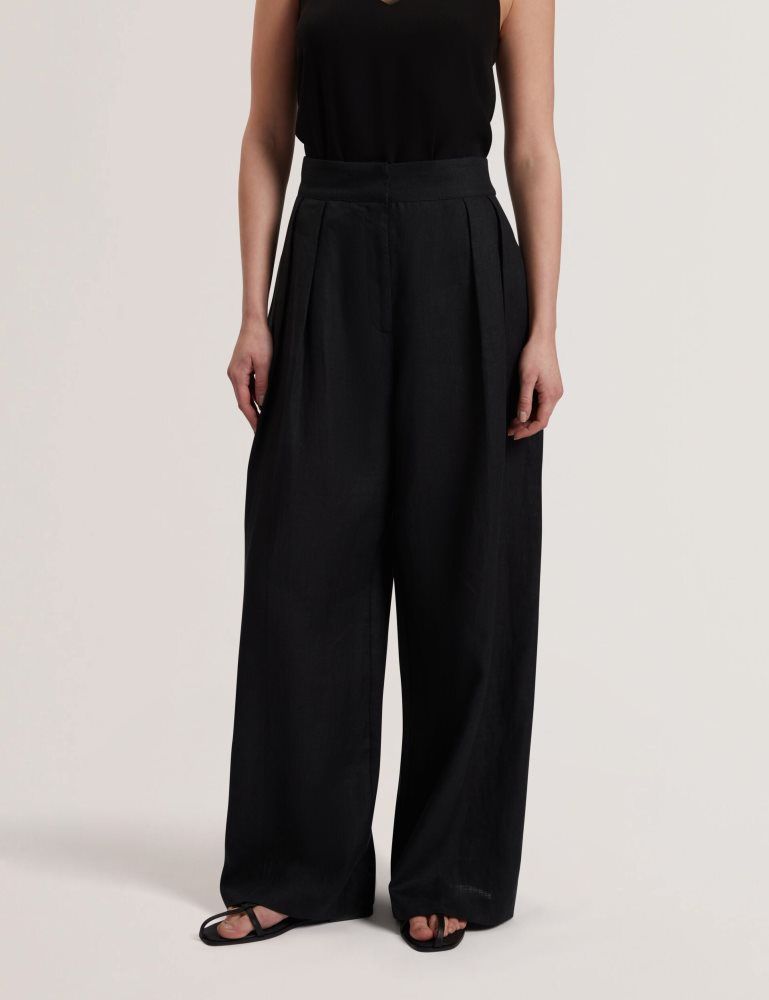 Ted Baker Kyfaat - Pure Linen Tailored Wide Leg Trousers Noir | 482569-ZOH