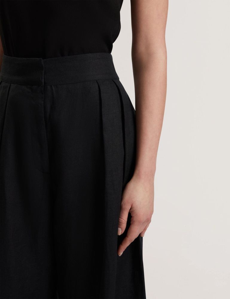 Ted Baker Kyfaat - Pure Linen Tailored Wide Leg Trousers Noir | 482569-ZOH