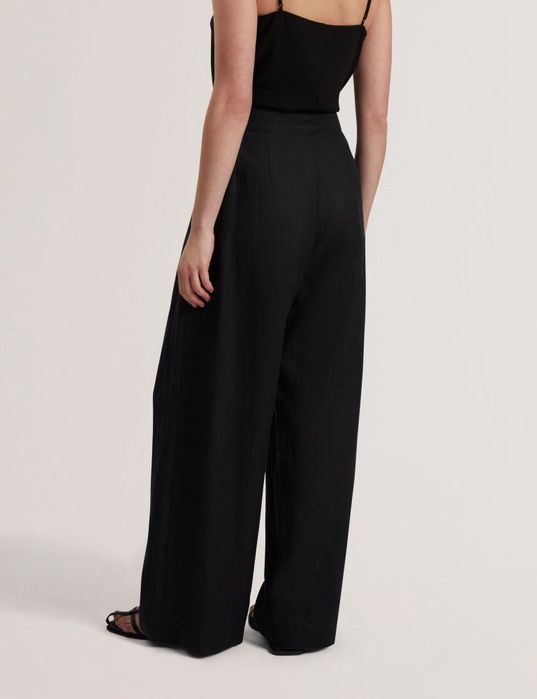 Ted Baker Kyfaat - Pure Linen Tailored Wide Leg Trousers Noir | 482569-ZOH