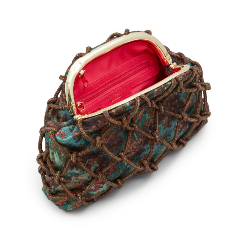Ted Baker Kylar - Crystal Cage Printed Satin Clutch Bag Vert Olive | 027649-KIQ